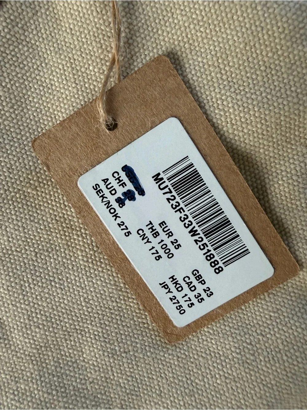 Brandy Melville Beige Canvas Oval Handle Tote